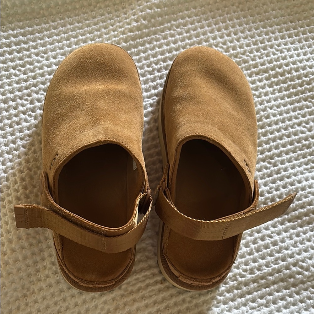 UGG Tan Suede Slide Sandals with Cream Platform - Picture 5 of 8